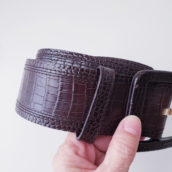 Ann Taylor Dark Brown Croc Embossed Leather Belt main image 5